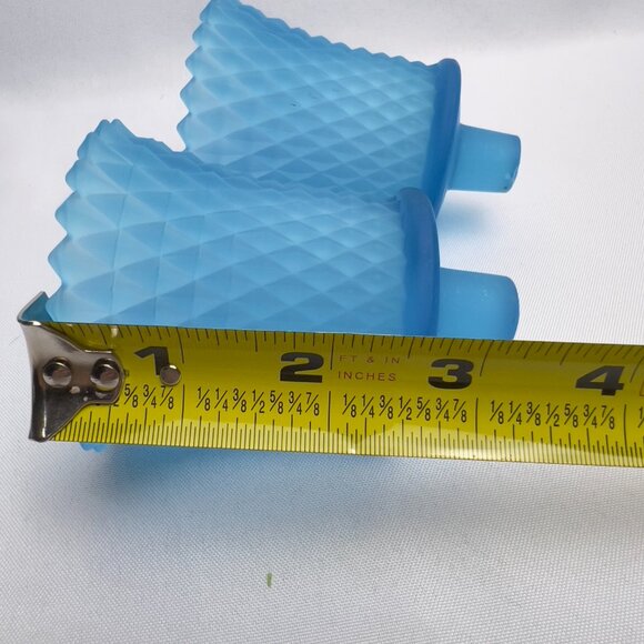 Blue Glass Vintage Candle Holder Inserts 3.5" Diamond Pattern Votive Cups 2 pcs - Picture 7 of 12